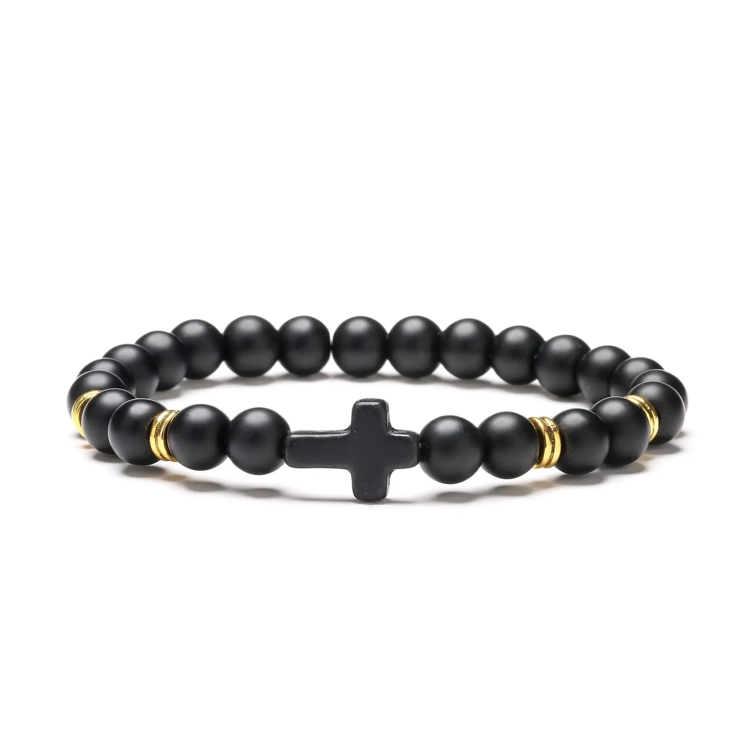 Natural Stone Cross Beaded Bracelet