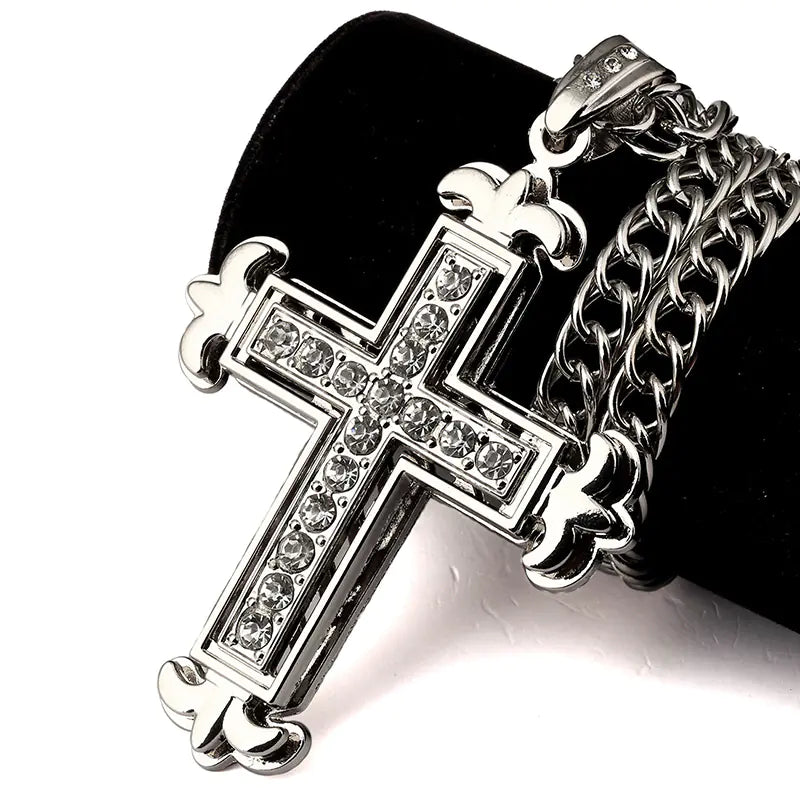 Double Layer Rhinestone Cross Necklace
