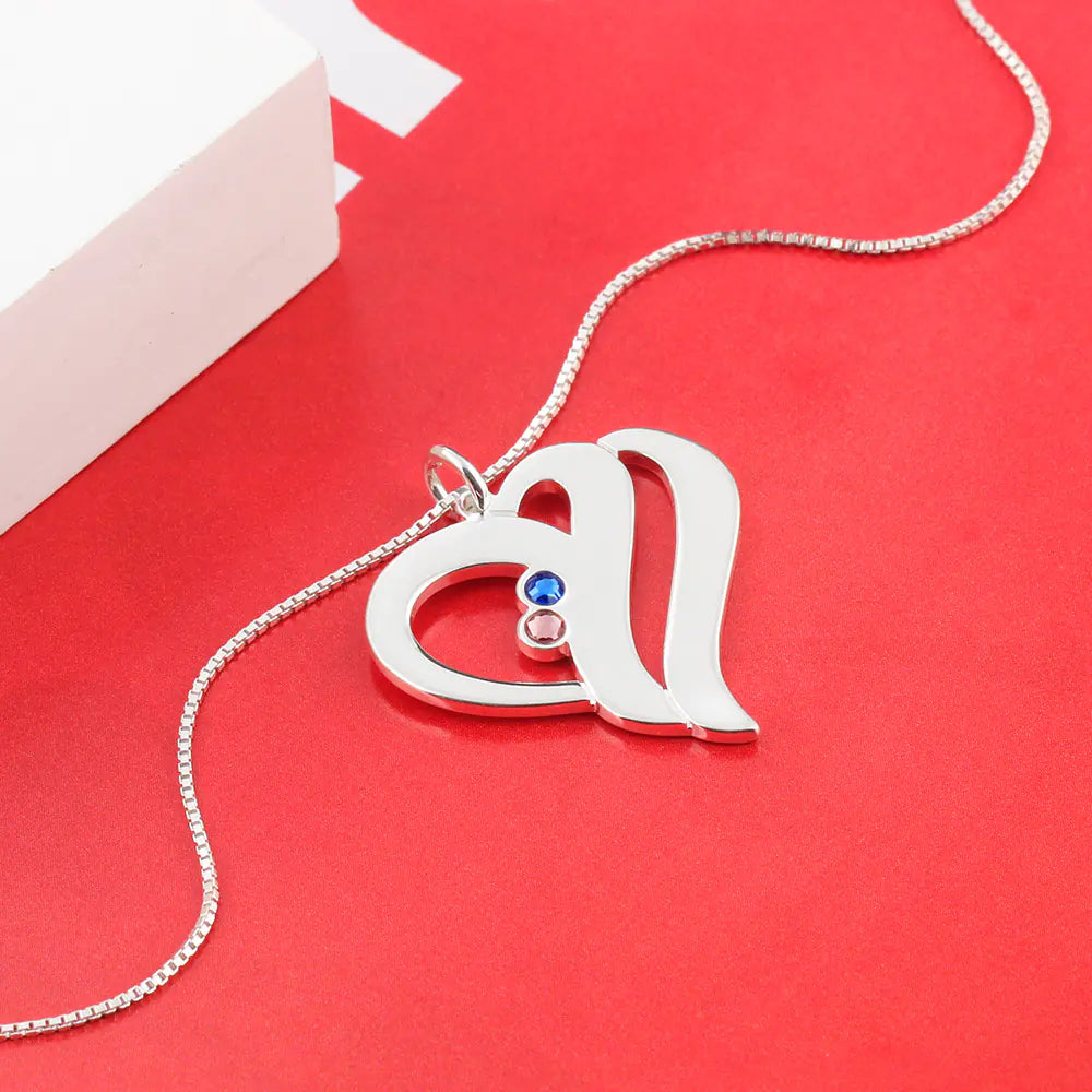 Custom Birthstone Necklace With Heart Pendant
