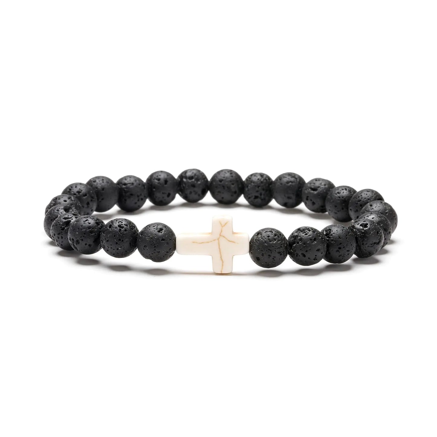 Natural Stone Cross Beaded Bracelet