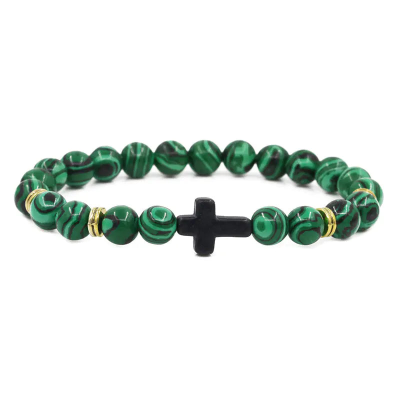 Natural Stone Cross Beaded Bracelet