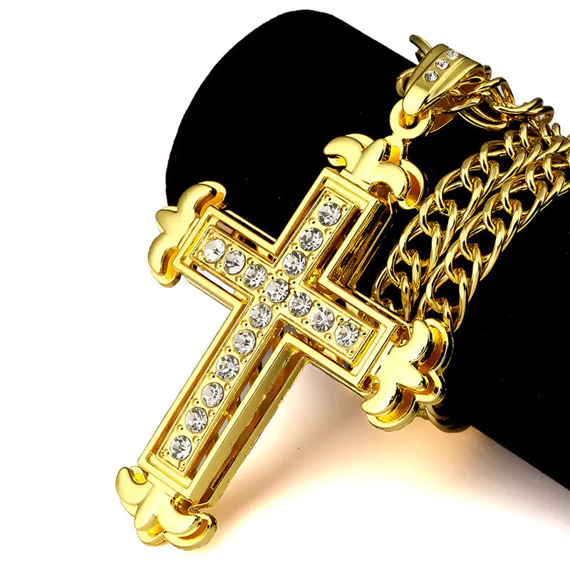 Double Layer Rhinestone Cross Necklace