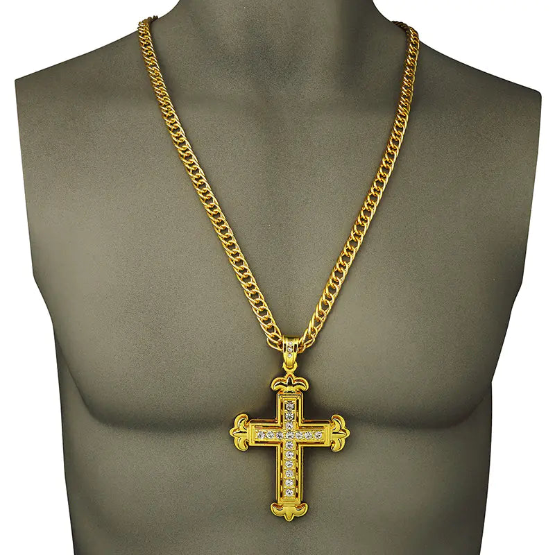 Double Layer Rhinestone Cross Necklace