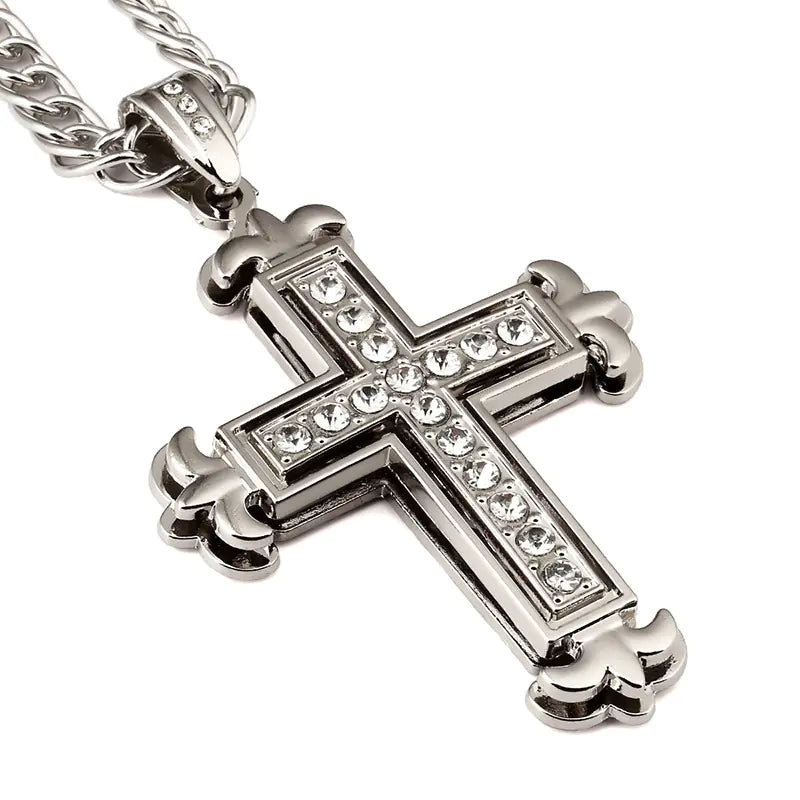 Double Layer Rhinestone Cross Necklace