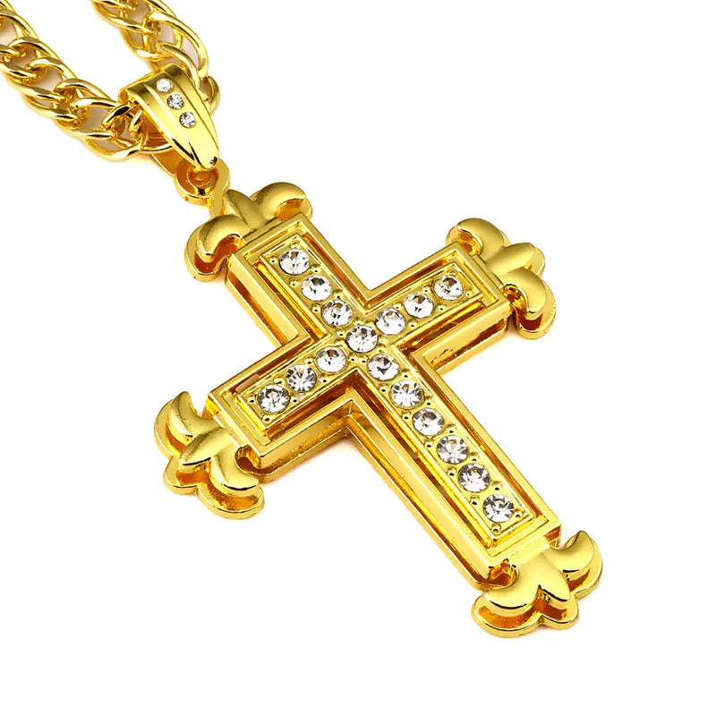 Double Layer Rhinestone Cross Necklace