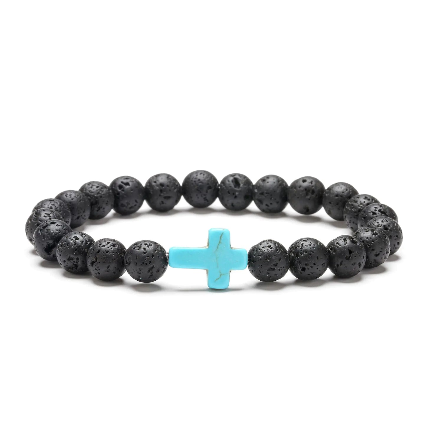 Natural Stone Cross Beaded Bracelet