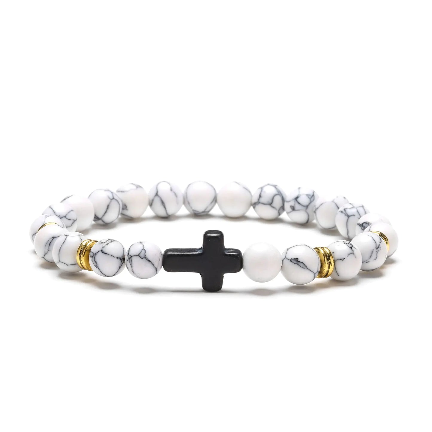 Natural Stone Cross Beaded Bracelet
