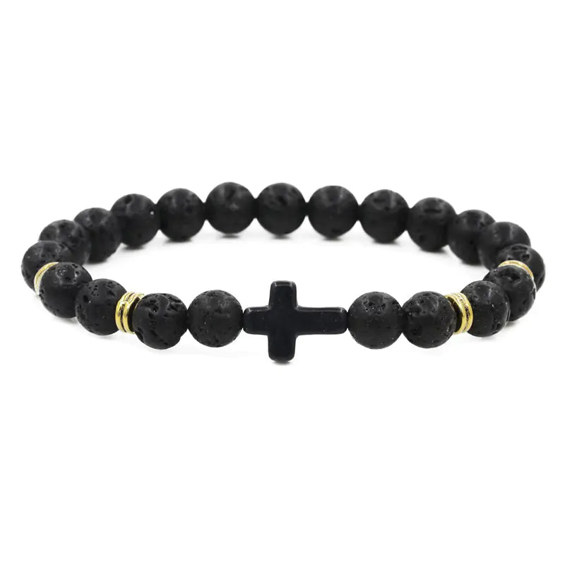 Natural Stone Cross Beaded Bracelet