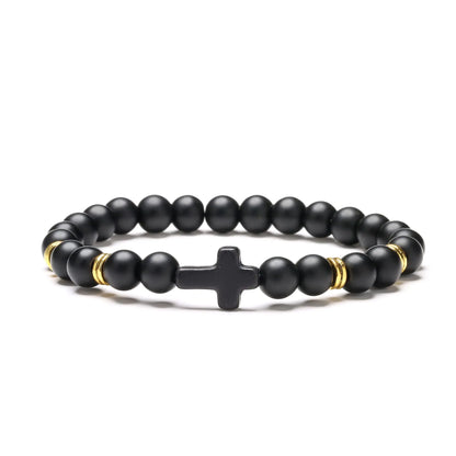 Natural Stone Cross Beaded Bracelet