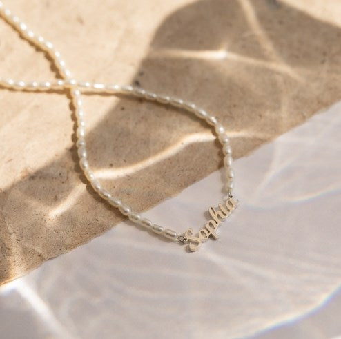 DIY Pearl Necklace with Personalized Name Engraving
