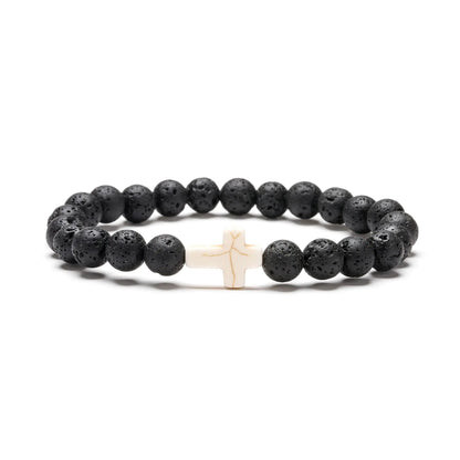 Natural Stone Cross Beaded Bracelet