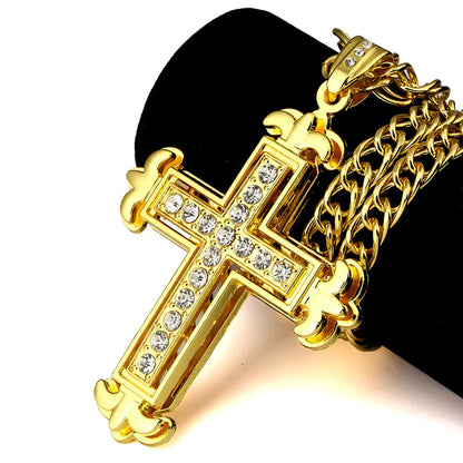 Double Layer Rhinestone Cross Necklace
