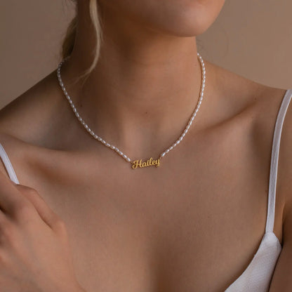 DIY Pearl Necklace with Personalized Name Engraving