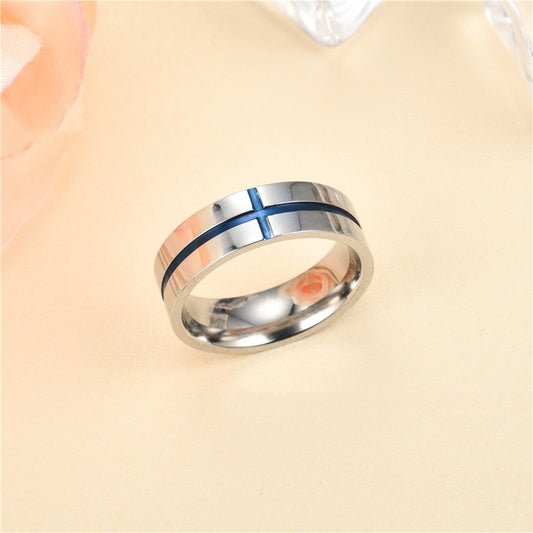 Personalized Blue Cross Stainless Steel Ring