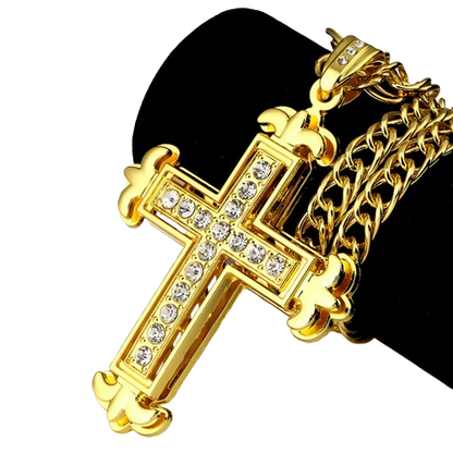 Double Layer Rhinestone Cross Necklace