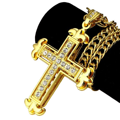 Double Layer Rhinestone Cross Necklace