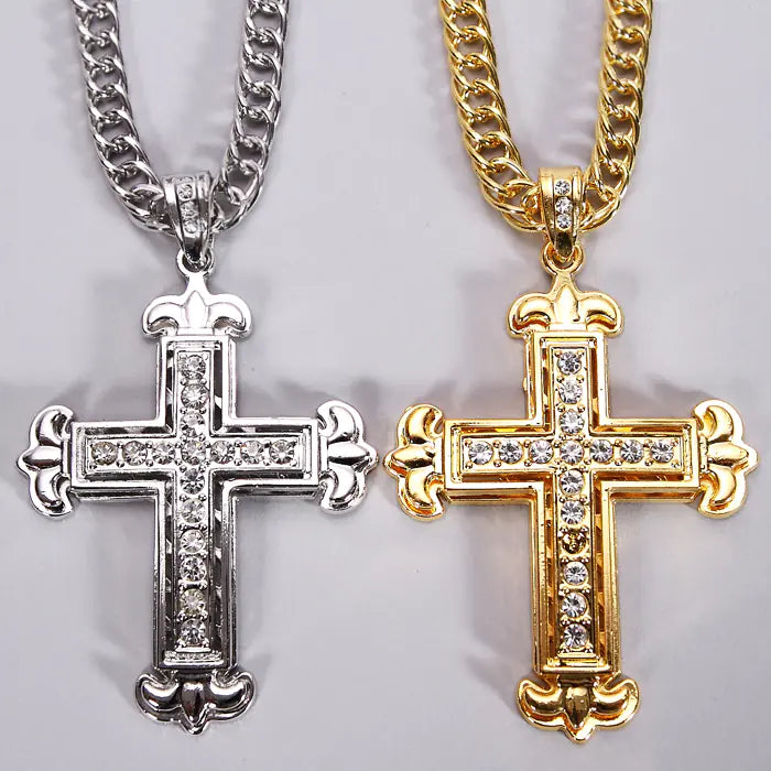 Double Layer Rhinestone Cross Necklace