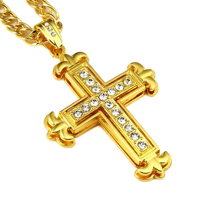 Double Layer Rhinestone Cross Necklace