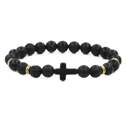 Natural Stone Cross Beaded Bracelet